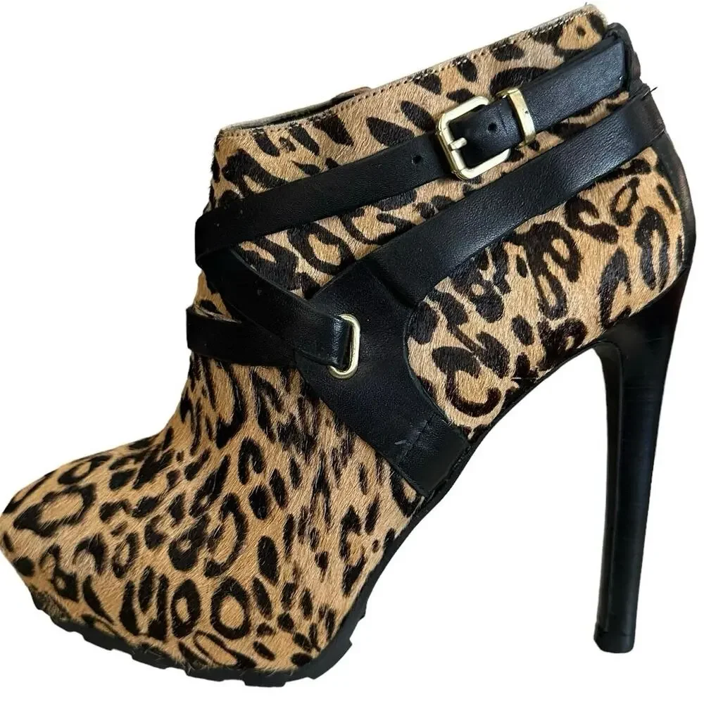 Guess leopard cheetah animal print calf hair‎ / leather high heel boots size - Picture 6 of 11